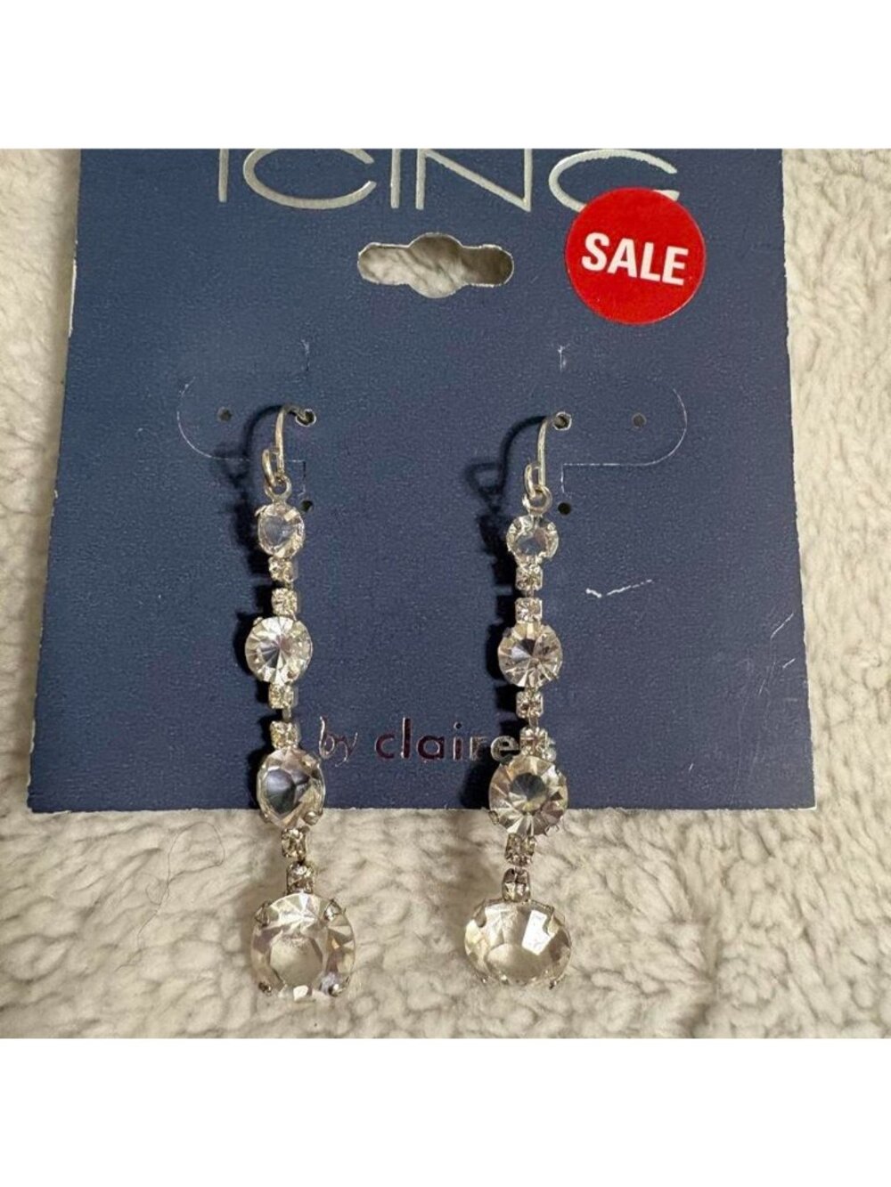 NWT Y2K Icing By Claires Silver Crystal Drop Earrings